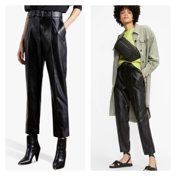 NWT TED BAKER Faydell Faux Leather Belted Trousers Black TB 4/ Large - Picture 1 of 14
